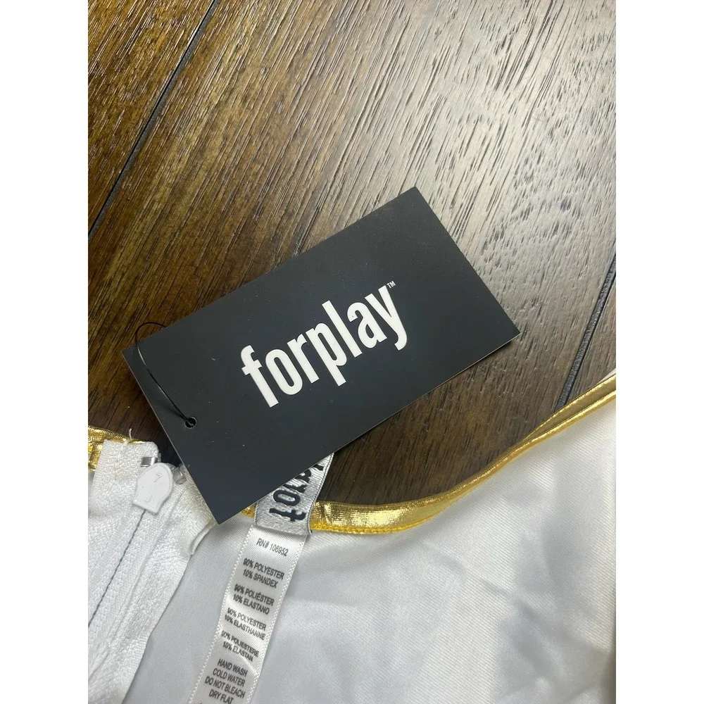 Forplay Greek Goddess Costume White Gold One Shoulder Dress Set S/M 551026 NEW - Picture 5 of 6